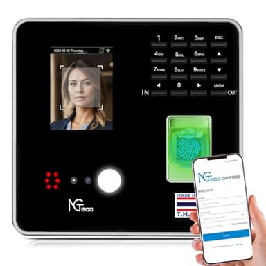 NGTeco Cloud-Based Time Clock, 4-in-1 Time Clocks for Employees Small Business with Face, Fingerprint, RFID, PIN, Remote Control Software & App, 2.4GHz WiFi, IC Cards, No Monthly Fee