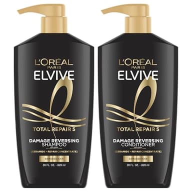 L'Oreal Paris Elvive Total Repair 5 Repairing Shampoo and Conditioner for Damaged Hair, 28 Ounce (Set of 2)