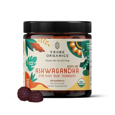 Ashwagandha KSM-66 Gummies for Kids & Teens - Pure Organic Root Extract Ayurvedic Supplement Gummy - Focus Mood Support Increase Energy Strength 600mg of Natural KSM66 for Superior Absorption
