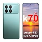K70 5G Android Phones 2024 Android 13 Cell Phones 6.8" HD Screen 8GB+256GB 8-Core Android Phones 6200mAh Battery Standby 24MP+50MP Camera 5G Dual SIM Unlocked Smartphones(Green)