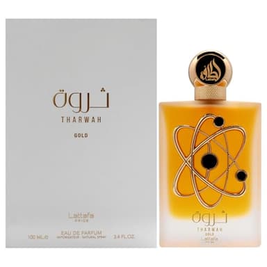Lattafa Perfumes Tharwah Gold for Unisex Eau de Parfum Spray, 3.4 Ounce
