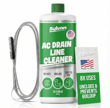 Sylvan AC Drain Line Cleaner | Free XXL Drain Brush | 32 Oz | 12 Month Supply | Made in USA | Universal Compatibility | Removes Clogs and Buildup from HVAC Condensate Lines | Air Conditioner Unclogger