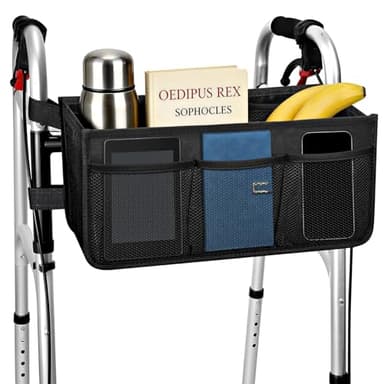 Dotday Upgraded Walker Basket with Cup Holder, Foldable Walker Bag with Large Capacity & Never Tipping Over- Not Fit for Rollator