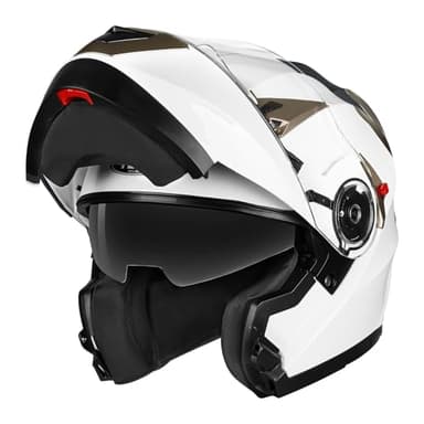 Motorcycle Modular Full Face Helmet DOT Approved - YEMA YM-925 Motorbike Casco Moto Moped Racing Helmet with Sun Visor for Adult,Youth Men and Women - White,XL