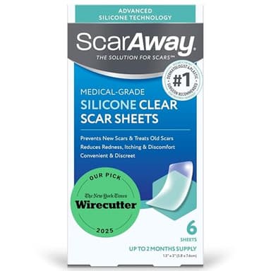 ScarAway Advanced Clear Silicone Scar Sheets, Medical Grade Silicone Strips (1.5" x 3") Scar Treatment and Prevention for Surgical, Burn, Body, Hypertrophic & Keloid Scar Treatment, 6 Clear Sheets