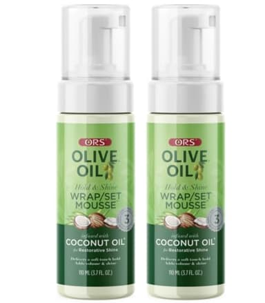 ORS Olive Oil Hold & Shine Wrap Set Mousse Infused with Coconut Oil 3.7 Ounces (Pack of 2)