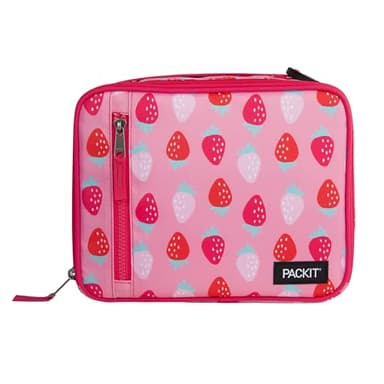 PackIt Freezable Classic Lunch Box, Sweet Strawberry, Built with EcoFreeze Technology, Collapsible, Reusable, Zip Closure With Zip Front Pocket and Buckle Handle, Designed for Fresh Lunch On the Go