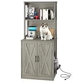 YITAHOME Large Cat Litter Box Furniture with Shelves and Charging Station, Hidden for Self-Cleaning Cat Litter Box Enclosure, Wooden Cat Cabinet for Smart Litter Box Size, Wash Grey