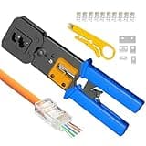 Pass Through RJ45 Crimp Tool, Ratcheting Ethernet Crimping Tool Kit, Ethernet Crimper for RJ45 Pass Through Connector and RJ11/RJ12 connectors