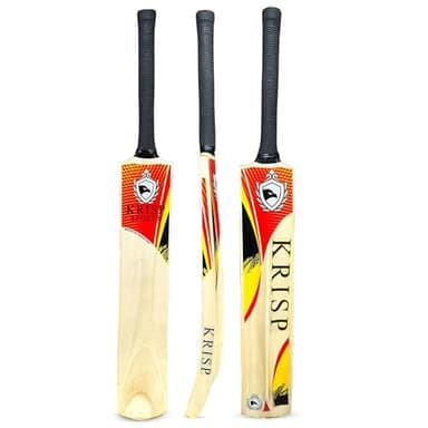 Cricket Bat Kashmir Willow Wooden Handmade Adult Full Size Cane Handle Cricket Bat for Soft Tennis Tape Ball Tournament Practice Indoor Outdoor Cricket Match By Krisp Sports