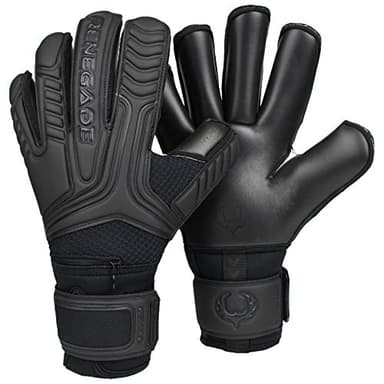 Renegade GK GK Vulcan Onyx Goalie Gloves with Finger Savers | 3.5+3mm Hyper Grip & 4mm Duratek | Black Soccer Goalkeeper Gloves (Size 8, Youth-Adult, Roll Cut, Level 3)