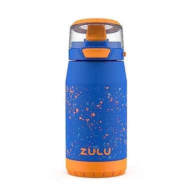 ZULU Kids Flex 12oz Stainless Steel Insulated Water Bottle, Toddler Cup with Silicone Spout, Leak-Proof Locking Flip Lid and Carry Loop for School Backpack, Lunchbox, and Outdoor Sports, Blue