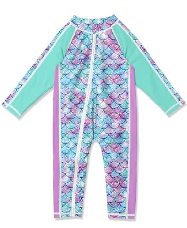 BesserBay Mermaid One Piece Rash Guard Sun Protection Full Zip Swimsuit for Baby Girls 12-18 Months