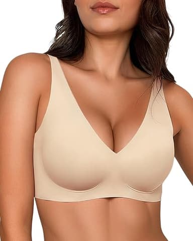 Gailife Deep V Jelly Bras for Women No Underwire Wireless Seamless Push Up Bra Comfort Support Plunge Bralette Full Coverage -ND,L Nude