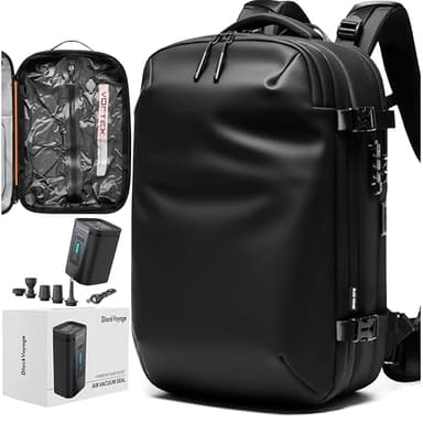 BlackVoyage Vortex Vacuum Seal Travel Backpack 60L Expandable Air Compression System Water Resistant TSA Lock Carry-On Suitcase Luggage Black Zephyr - Vacuum Pump Included