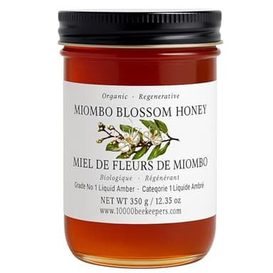 Miombo Blossom Organic Raw Honey in Glass Jar, Multifloral Organic Honey Harvested from Wild Raw Honeycomb, Unpasteurized Miel Cruda, 12.35oz