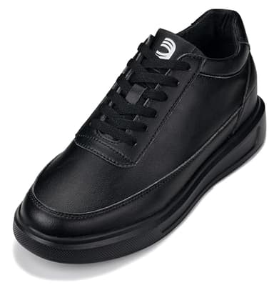 CALTO Men's Invisible Height Increasing Elevator Shoes - Pitch Black Light-Weight Lace-up Leather Sporty Sneakers - 2.8 Inches Taller - X1646 - Size 9 D(M) US