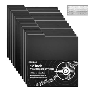 30 PCS Vinyl Record Dividers - 12 Inch Blank Plastic Separators with White A-Z Stickers, Reusable Dividers for Vinyl Record File Albums Storage for Organizing Protection