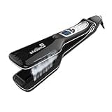 Professional Steam Straightener Brush, Electric Titanium Ceramic Flat Iron with Anti-Static Technology and Digital Controls for All Hair Types (Black)