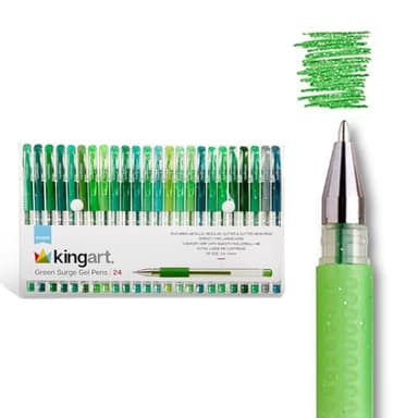 KINGART Green Tones Rollerball Gel Pens, Set of 24 Colors, XL Ink Cartridge - More Ink, All Ages, Writing, Coloring, Doodling, Scrapbooking, Journaling & More