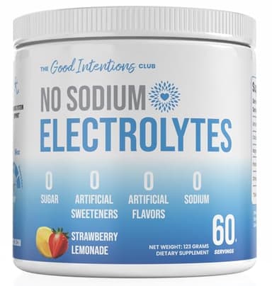 The Good Intentions Club Low Sodium Electrolytes - 60 Servings - Strawberry Lemonade - Sugar Free Electrolytes Powder - Electrolytes Without Sodium - Low Sodium Electrolyte Powder