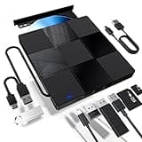 LLMHHKYK External CD/DVD Drive for Laptop, 7 in 1 USB Ultra-Slim Portable CD/DVD Player Burner, SD TF Card Slot DVD Player for Laptop, Compatible with Windows 11/10/8/7, Mac OS, Linux, PC (7 in 1)