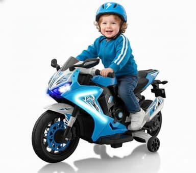 Kid Trax 6V Glow Electric Toddler Kids Motorcycle - Toddler Bike, Indoor/Outdoor Toys, Durable, LED Headlights and Body Light, Realistc Sounds, Kids Ride On Toys, Max Weight 65lbs, Ages 3+, Blue