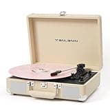 Vinyl Record Player Vintage Portable Suitcase Turntables with Built-in Upgrade Speakers, USB Recording, 33 45 78RPM Bluetooth LP Player Support AUX in RCA Line Out Headphone Jack, Cream White