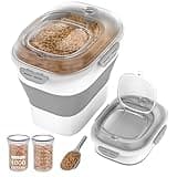 DDMOMMY 28-30 Lbs Airtight Dog Food Storage Container,Collapsible Dog Food Container with Airtight Lid,Wheels, Date Track,Large Pet Food Storage Container for Rice,Flour,Dog Food Scoop,2PCS Containers