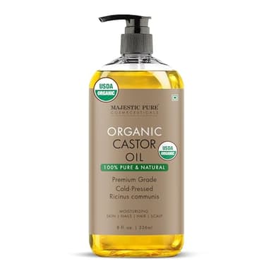 Majestic Pure USDA Organic Castor Oil 8 Fl Oz - 100% Pure and Natural- Cold Pressed & Hexane Free Natural Hair Growth Oil for Eyelashes, Eyebrows, Skin, Body, Face, Nails & Scalp