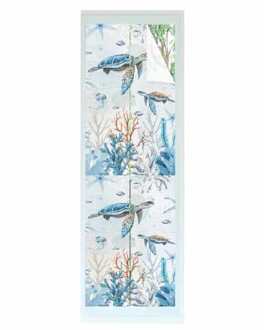 Summer Window Privacy Film, Sea Turtle Ocean Coral Starfish Fish Jellyfish Retro Static Clings Window Film for Glass Windows Removable Decorative Sticker for Home Bathroom Office, 17.7" x 78.7"