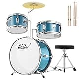 Kids Drum Set Eastar 3-Piece for Beginners, 14 inch Drum Kit with Adjustable Throne, Cymbal, Pedal & Two Pairs of Drumsticks, Junior Drum Set with Bass Tom Snare Drum, Metallic Sky Blue