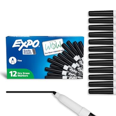 EXPO Dry Erase Markers, Low Odor Ink, Black, Fine Tip, 12 Count - Whiteboard, Calendar, Organization, Essential Supplies for Office, School, Classroom, Teachers