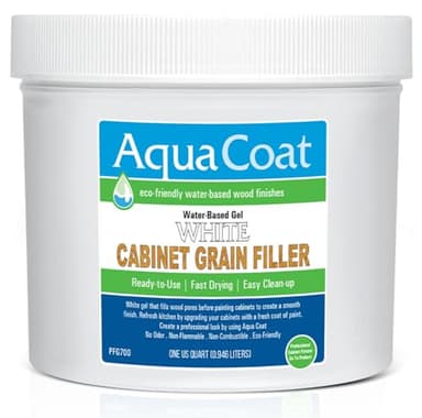 AquaCoat Water-Based White Cabinet Wood Grain Filler Gel – Fast Drying, Low Odor White Wood Filler, Sandable & Paintable for Interior & Exterior Repairs, Upgrades & Restorations – 32 oz