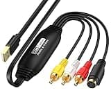 VHS to Digital Converter, USB Video Capture Card, RCA AV to USB Audio Video Transfer Grabber, Convert Analog VHS VCR to Digital Adapter for PC DV Camera DSLR DVD Compatible Windows Mac OS