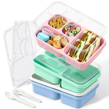 Large Capacity Bento Box for Adults, 4-Piece Set – Stackable Lunch Box with 4 Compartments, Microwave & Dishwasher Safe, Reusable Meal Prep Containers, Snack Containers for Kids & Adults (4 Colors)