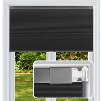 FabuBlinds Cordless Cellular Shades, No Drill No Tools Honeycomb Window Blinds, Blackout Light Blocking Cellular Shades for Window, Thermal Insulation Blinds, Easy to Install, Black 35" W x 48" H