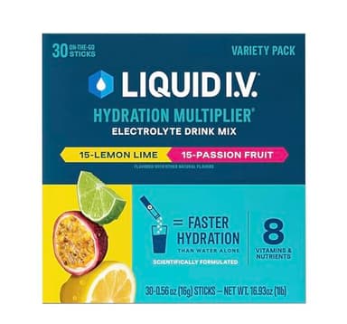 Liquid I.V. Hydration Multiplier Variety Pack, Lemon Lime & Passion Fruit 30ct