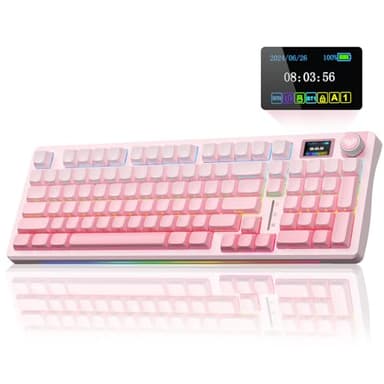 AULA S98 Pro Wireless Mechanical Keyboard with Screen & Knob,2.4GHz/USB-C/BT5.0 Hot Swappable Pink Creamy Keyboard,Pre-lubed Linear Switches,Side Printed PBT Keycaps,RGB Backlit Gaming Keyboards