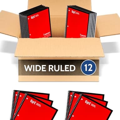 EPI Spiral Notebook | Wide - 70 Sheets, Durable Spiral Binding | 10.5 x 8 in | Classroom Supplies | School, Office, Note Taking, Journaling - 12 Pack