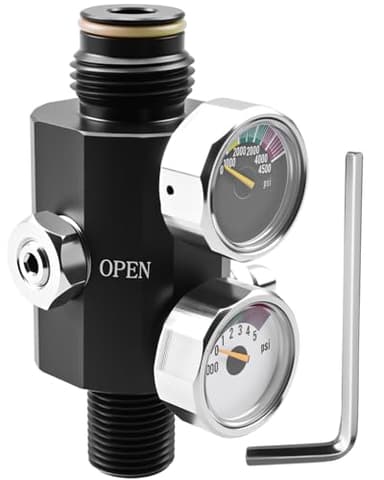 AUGREX 5/8"-18UNF Dual Gauge Compressed Air Regulator Adjustable, Input 4500psi Output 0 to 3000psi, 5/8"-18UNF to G1/2-14