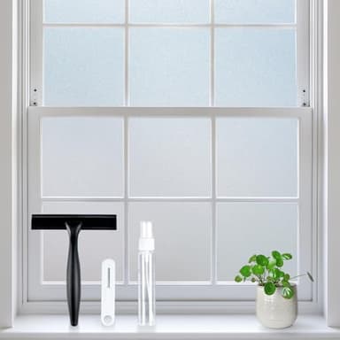 rabbitgoo Frosted Glass Window Privacy Film, No Glue, Anti-Glare Heat Blocking, Easy to Install, Renter Friendly Removable Opaque Bathroom Window Clings for Glass, 17.5" x 78.7"