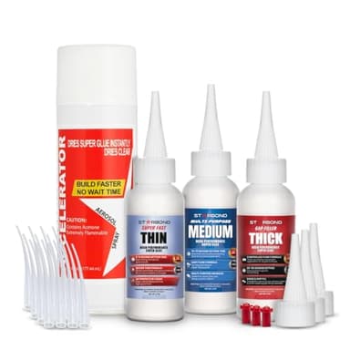STARBOND CA Glue with Activator Kit – Thin, Medium & Thick 2 oz Bottles with 6 oz Accelerator – Premium Cyanoacrylate Super Glue Bundle for Woodworking, Woodturning, Hobby Models Crafts & 3D Printing