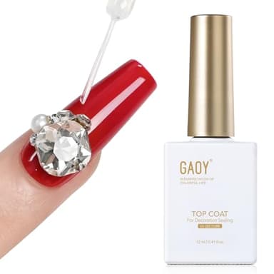 GAOY Gel Top Coat For Decoration Sealing, 12ml Clear No Wipe Nail Gel with Fine Brush, Strong Adhesion for Mirror Chrome Powder, Rhinestones & Gap Filling, Flawless Chrome Finish, UV Light Cure