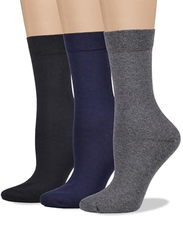 COTTON DAY Women's Soft Combed Cotton Dress Socks Seamless Toe Black Gray Navy Blue (Assorted 9-11)