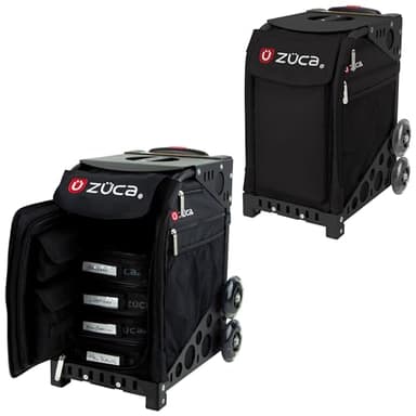 ZUCA Sports Rolling Makeup Artist Case w/Travel Case Cover, 4 Large Utility Pouches, 39.5” Telescoping Handle & Durable Wheels, Professional Makeup Case Storage, Obsidian/Black