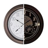 CLXEAST 18 Inch Illuminated Outdoor Indoor Atomic Analog Wall Clock with Temperature & Humidity, Lighted Outdoor Clocks for Patio Large Waterproof with Thermometer, Bronze Finish