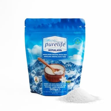 Purelife Himalayan Salt Fine - White Iodized Salt, Kosher Certified | Premium Unrefined Gourmet Rock Salt, Extra Fine and Rich in Minerals for Enhanced Flavor - 1.1 lbs