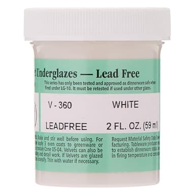 AMACO Velvet V-360 White Underglaze, 2 oz. (59 mL), Cone 05-10 (V) Intermixable Liquid Ceramic Pottery Underglaze for Bisque and Wet/Unfired Clay