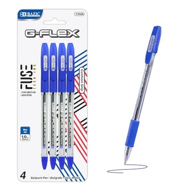 BAZIC Oil Gel Ink Pen, G-Flex Blue Color, 0.7 mm Medium Point, Soft Grip Smooth Writing, for Office School (4/Pack), 1-Pack